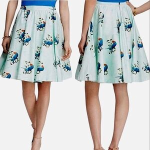 Alice + Olivia Earla Bird Print Structured Flared Full A Line Skirt Pin Up 0